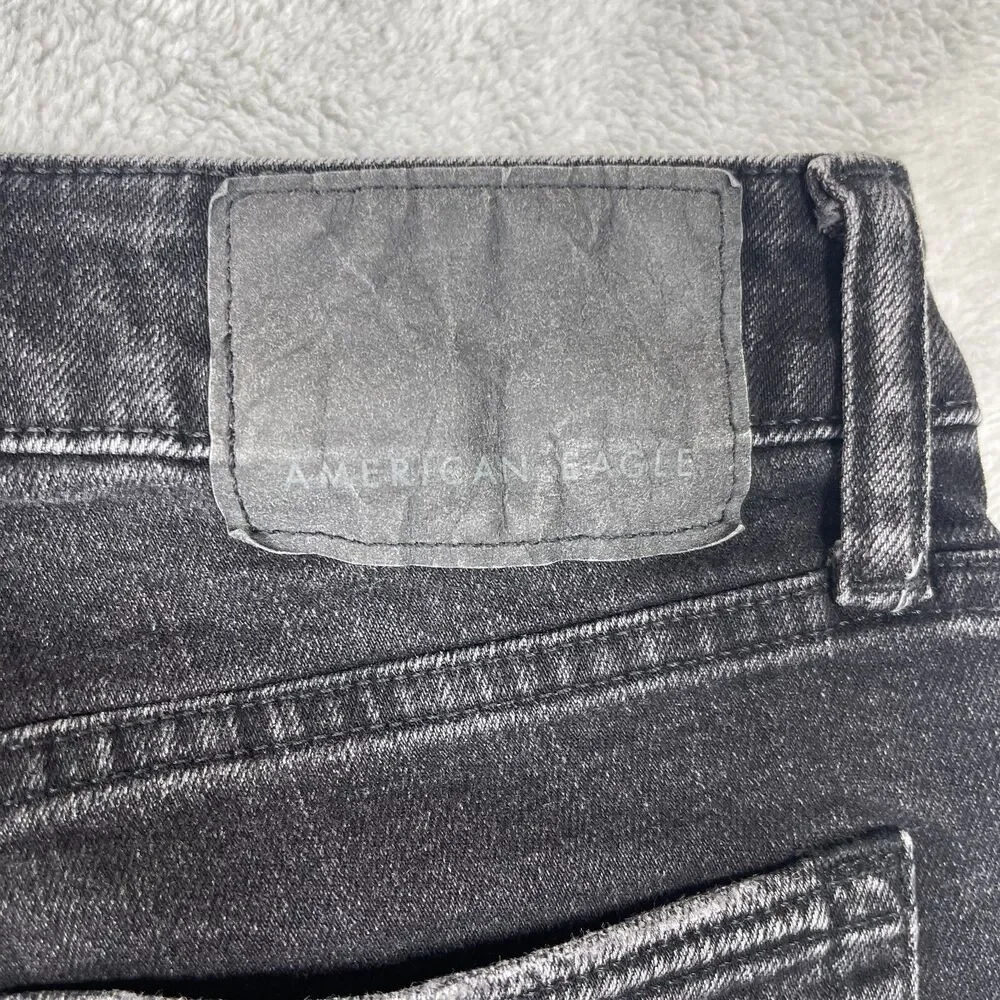 American Eagle Outfitters Mens 30x34 Black Denim Stretch Distressed Straight Leg